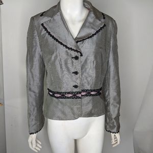 Black & White Silk Jacket 10 With Pink Trim Fitted